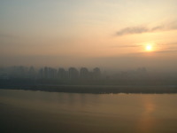 We've arrived in Seoul!  Looking out the hotel window, south across the river.  It's a little early.