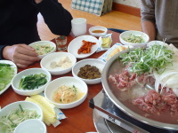 Lunch at the all-ginseng restaurant.  Silkworm larvae in the center of the shot.