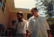From right, Ben, Mort, Colin, Evan, Rus, and Lois in the back yard on Valley Vista (1986?)